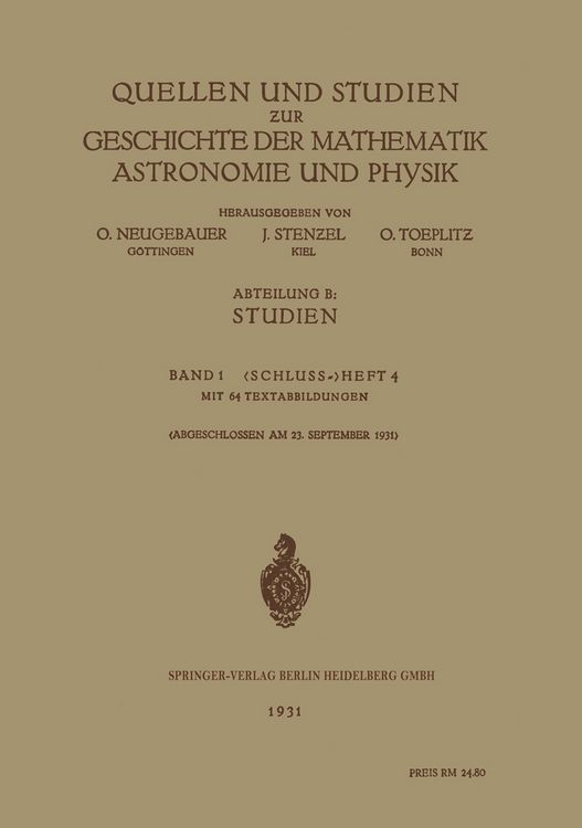 Produktbild: Quellen und Studien ƶur Geschichte der Mathematik Astronomie und Physik