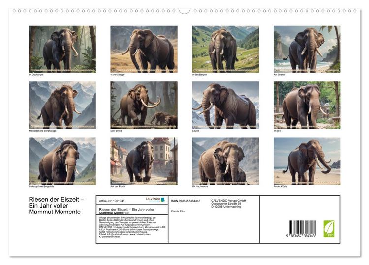 Produktbild: Riesen der Eiszeit &ndash; Ein Jahr voller Mammut Momente (hochwertiger Premium Wandkalender 2026 DIN A2 quer), Kunstdruck in Hochglanz