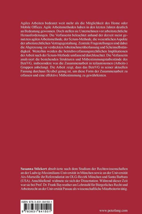 Produktbild: Arbeitsrechtliche Fragestellungen bei der Ein- und Durchf&uuml;hrung der Scrum-Methode als Beispiel agiler Arbeitsmethoden