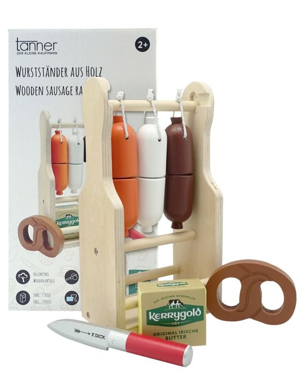 Produktbild: Holz-Wurstst&auml;nder mit 3 verschiedenen W&uuml;rstchen