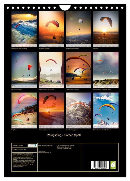 Produktbild: Paragliding - einfach Spa&szlig; (Wandkalender 2026 DIN A4 hoch), CALVENDO Monatskalender