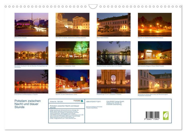 Produktbild: Potsdam zwischen Nacht und blauer Stunde (Wandkalender 2026 DIN A3 quer), CALVENDO Monatskalender