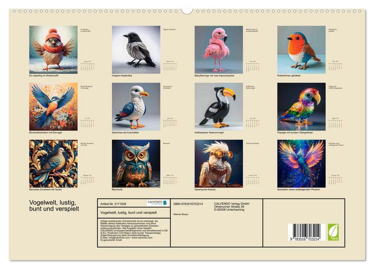 Produktbild: Vogelwelt, lustig, bunt und verspielt (hochwertiger Premium Wandkalender 2026 DIN A2 quer), Kunstdruck in Hochglanz