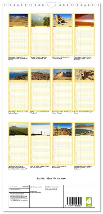 Produktbild: Familienplaner 2027 - Bolivien - Eine Wanderreise mit 5 Spalten (Wandkalender, 21 x 45 cm) CALVENDO