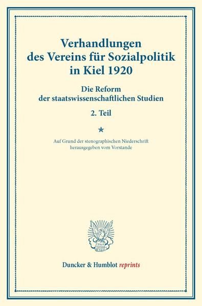 Produktbild: Verhandlungen des Vereins f&uuml;r Sozialpolitik in Kiel 1920.