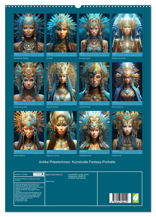 Produktbild: Antike Priesterinnen. Kunstvolle Fantasy-Portraits (hochwertiger Premium Wandkalender 2026 DIN A2 hoch), Kunstdruck in Hochglanz