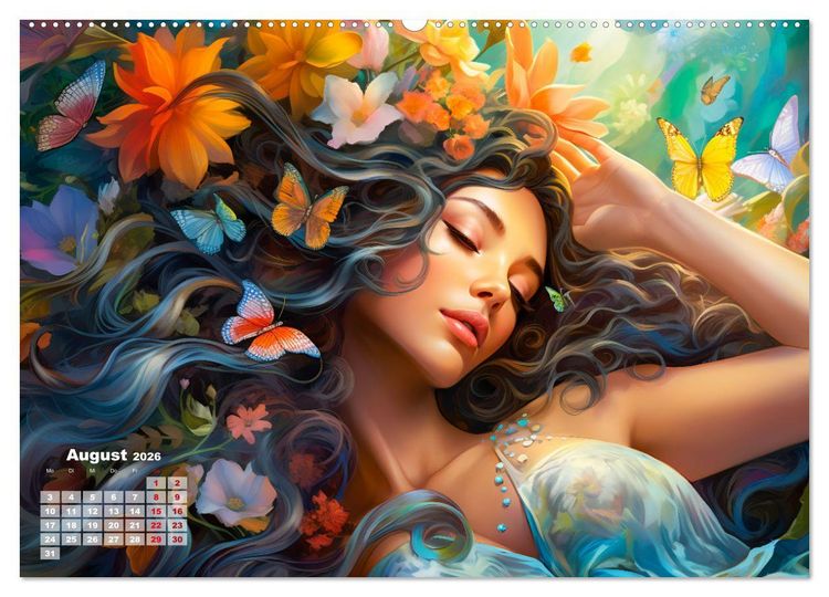 Produktbild: Bl&uuml;tenzauber - Farbenfrohe Illustrationen der G&ouml;ttin Flora (Wandkalender 2026 DIN A2 quer), CALVENDO Monatskalender