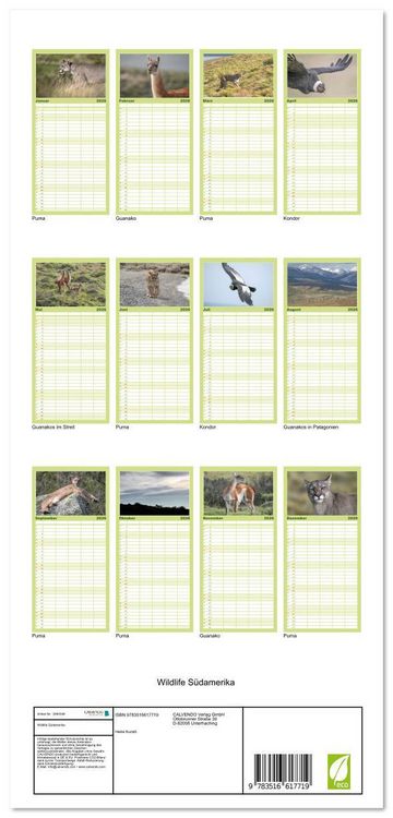 Produktbild: Familienplaner 2026 - Wildlife S&uuml;damerika mit 5 Spalten (Wandkalender, 21 x 45 cm) CALVENDO