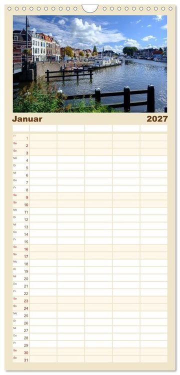 Produktbild: Familienplaner 2027 - Ein Blick auf Leiden mit 5 Spalten (Wandkalender, 21 x 45 cm) CALVENDO