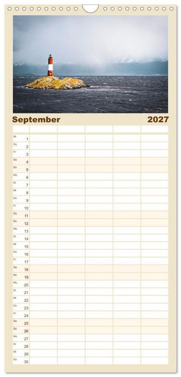 Produktbild: Familienplaner 2027 - Leuchtt&uuml;rme - An den sch&ouml;nsten K&uuml;sten. mit 5 Spalten (Wandkalender, 21 x 45 cm) CALVENDO