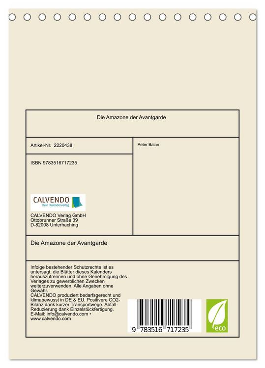 Produktbild: Die Amazone der Avantgarde (Tischkalender 2026 DIN A5 hoch), CALVENDO Monatskalender