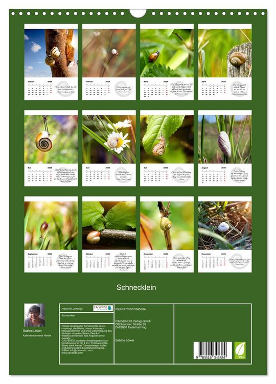 Produktbild: Schnecklein (Wandkalender 2026 DIN A3 hoch), CALVENDO Monatskalender