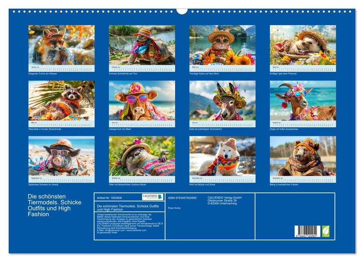 Produktbild: Die sch&ouml;nsten Tiermodels. Schicke Outfits und High Fashion (Wandkalender 2026 DIN A2 quer), CALVENDO Monatskalender