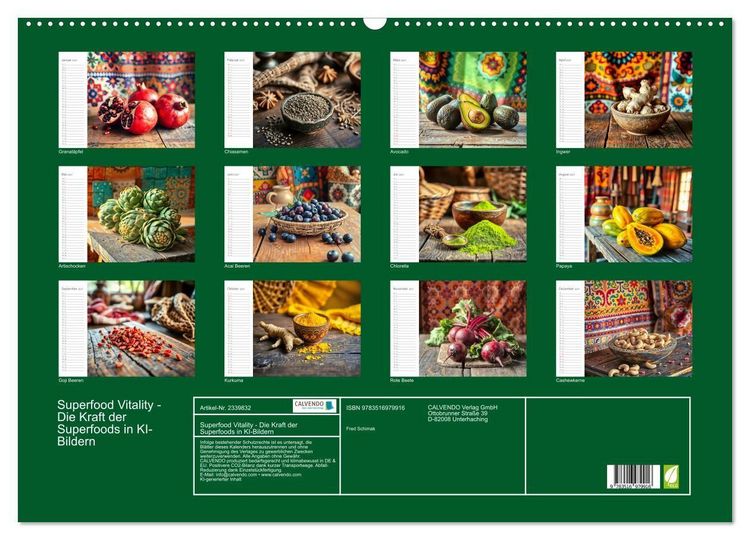 Produktbild: Superfood Vitality - Die Kraft der Superfoods in KI-Bildern (Wandkalender 2027 DIN A2 quer), CALVENDO Monatskalender