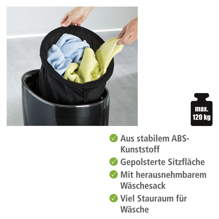 Produktbild: Hocker Mod. Candy Black, mit abnehmbarem W&auml;schesammler
