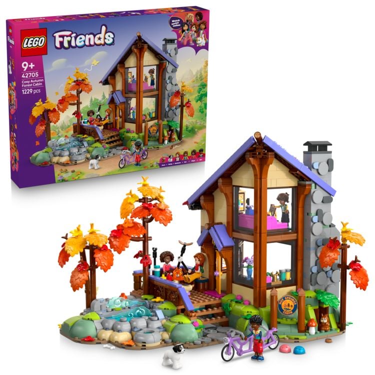 Produktbild: LEGO Friends 42705 Gem&uuml;tliche H&uuml;tte im Herbstwald, Bauspielzeug, 4 Spielfiguren, ein Hund und ein Eichh&ouml;rnchen