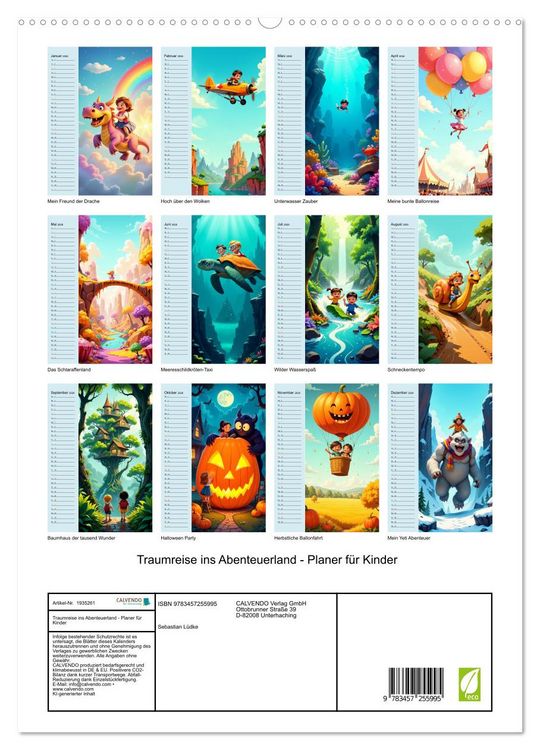 Produktbild: Traumreise ins Abenteuerland - Planer f&uuml;r Kinder (hochwertiger Premium Wandkalender 2026 DIN A2 hoch), Kunstdruck in Hochglanz