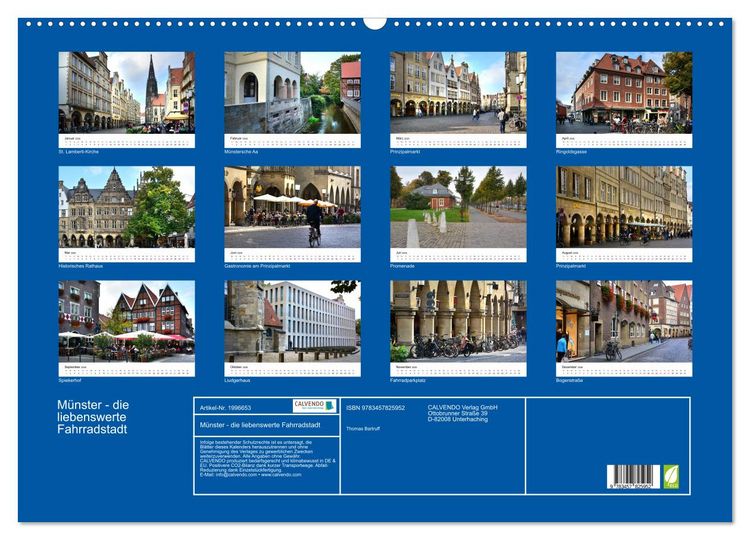 Produktbild: M&uuml;nster - die liebenswerte Fahrradstadt (Wandkalender 2026 DIN A2 quer), CALVENDO Monatskalender