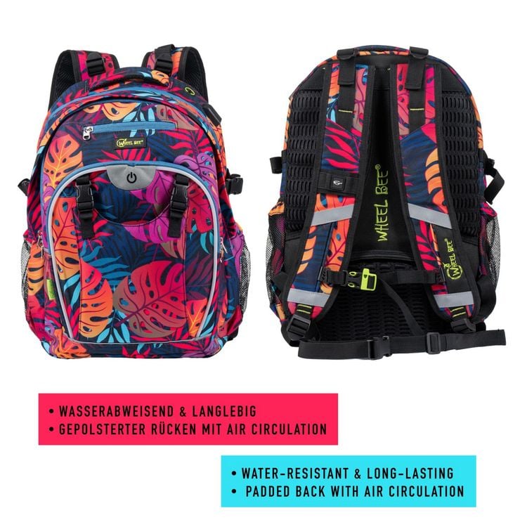 Produktbild: Wheel Bee 950029 - Rucksack Generation Z, Monstera, mit integriertem LED, Schul-, Freizeit- und Sportrucksack
