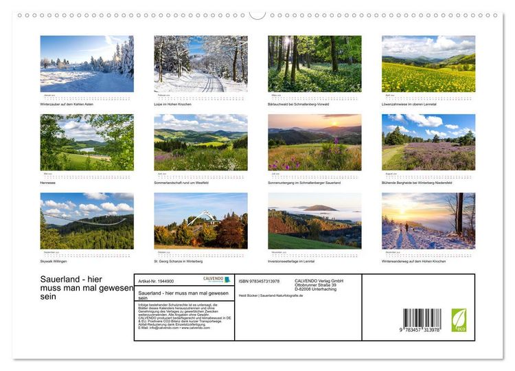 Produktbild: Sauerland - hier muss man mal gewesen sein (hochwertiger Premium Wandkalender 2026 DIN A2 quer), Kunstdruck in Hochglanz