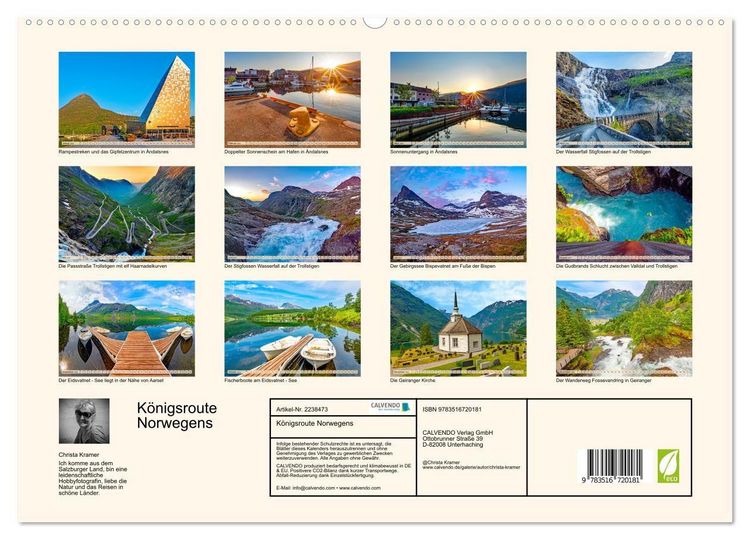 Produktbild: K&ouml;nigsroute Norwegens (hochwertiger Premium Wandkalender 2026 DIN A2 quer), Kunstdruck in Hochglanz