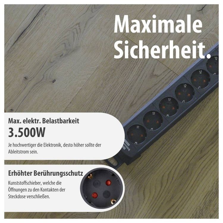 Produktbild: Brennenstuhl 1951100100 Steckdosenleiste mit Schalter 10fach Schwarz Schutzkontakt 1 St.