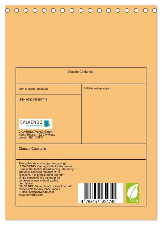 Produktbild: Classic Cocktails (Desk Calendar 2026 DIN A5 portrait), CALVENDO 12 Month DeskCalendar