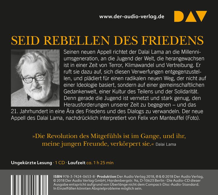 Produktbild: Der neue Appell des Dalai Lama an die Welt. Seid Rebellen des Friedens