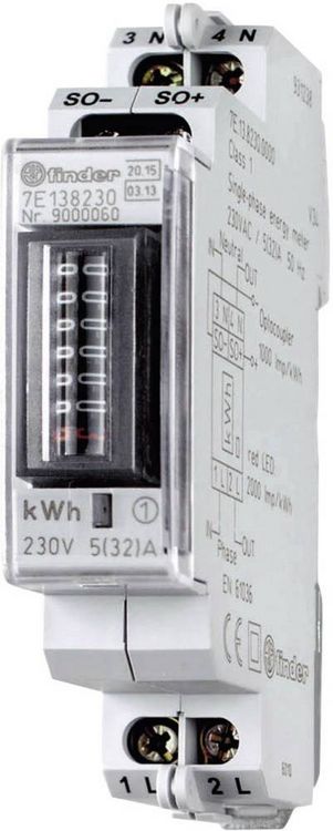 Produktbild: Finder 7E.13.8.230.0010 7E.13.8.230.0010 Wechselstromz&auml;hler mechanisch 32 A MID-konform: Ja 1 St.