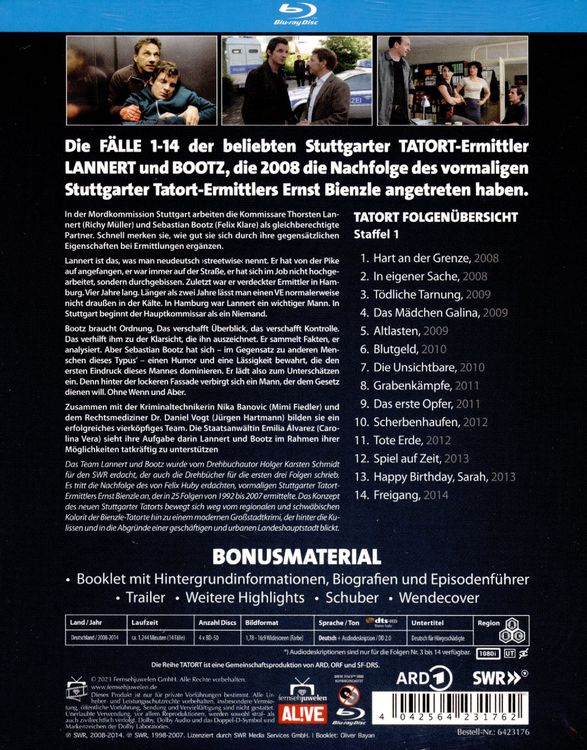 Produktbild: Tatort - Team Stuttgart (Lannert & Bootz / Richy M&uuml;ller und Felix Klare) - Staffel 1 (Folge 1-14) [4 BRs]