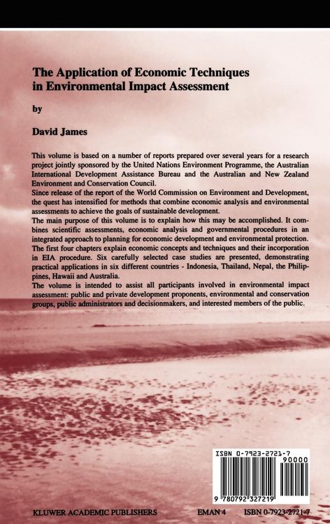 Produktbild: The Application of Economic Techniques in Environmental Impact Assessment