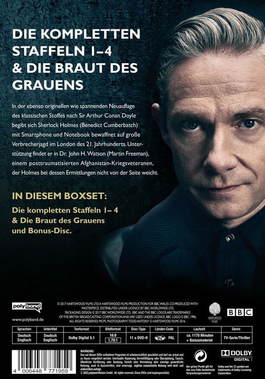 Produktbild: Sherlock - Die komplette Serie: Staffeln 1-4 & Die Braut des Grauens auf 11 DVDs LTD. [11 DVDs]