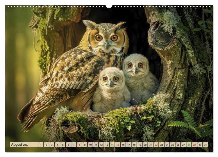 Produktbild: Eulen - furchtlos und elegant (hochwertiger Premium Wandkalender 2027 DIN A2 quer), Kunstdruck in Hochglanz