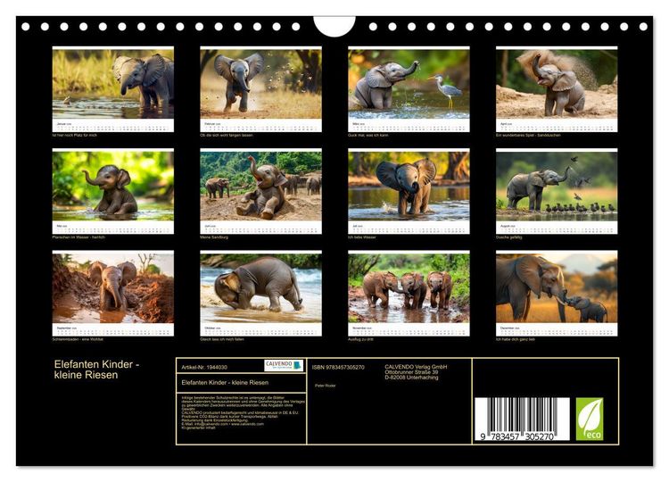 Produktbild: Elefanten Kinder - kleine Riesen (Wandkalender 2026 DIN A4 quer), CALVENDO Monatskalender