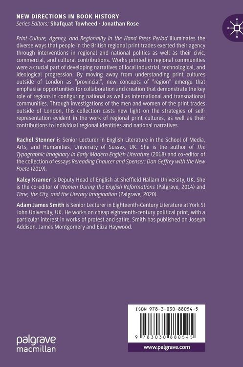 Produktbild: Print Culture, Agency, and Regionality in the Hand Press Period