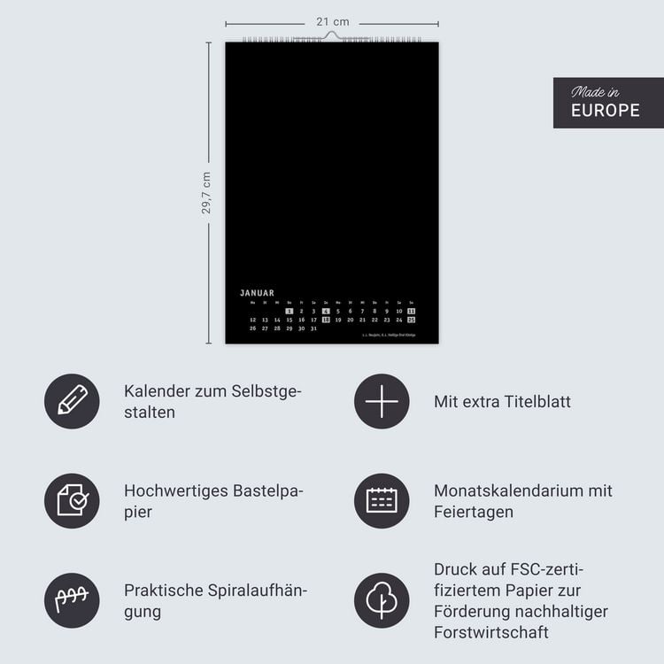 Produktbild: Premium-Bastelkalender schwarz A4 2026