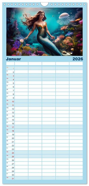 Produktbild: Familienplaner 2026 - Meerjungfrauen in mystischen Unterwasserwelten mit 5 Spalten (Wandkalender, 21 x 45 cm) CALVENDO