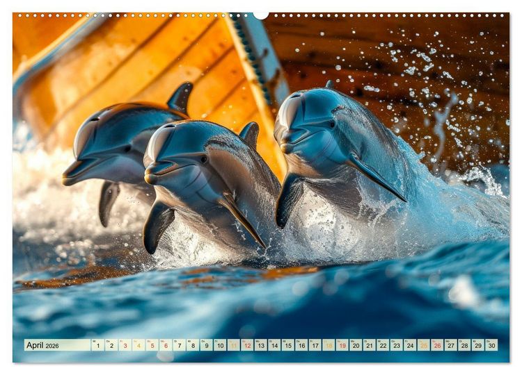 Produktbild: Delfine - schlaue J&auml;ger (hochwertiger Premium Wandkalender 2026 DIN A2 quer), Kunstdruck in Hochglanz