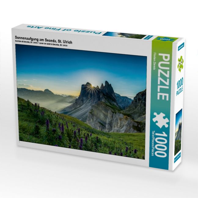 Produktbild: CALVENDO Puzzle Sonnenaufgang am Seceda, St. Ulrich | 1000 Teile Lege-Gr&ouml;&szlig;e 64x48cm Foto-Puzzle f&uuml;r gl&uuml;ckliche Stunden
