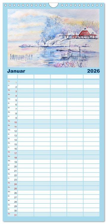 Produktbild: Familienplaner 2026 - R&uuml;gen Impressionen in Aquarell mit 5 Spalten (Wandkalender, 21 x 45 cm) CALVENDO