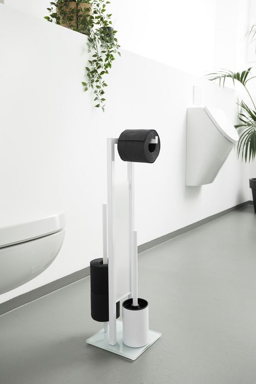 Produktbild: Stand WC-Garnitur Mod. Rivalta Wei&szlig;, integrierter Toilettenpapierhalter und WC-B&uuml;rstenhalter