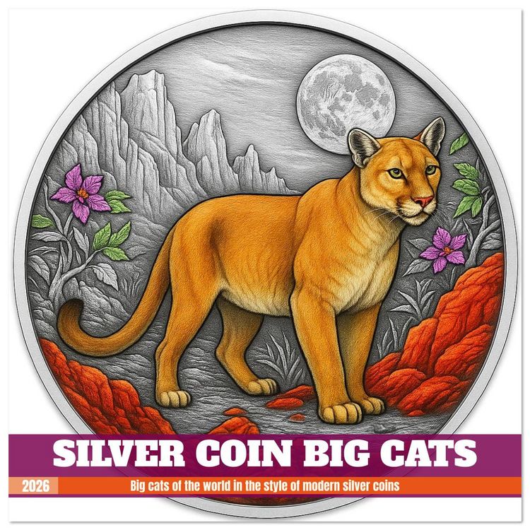 Produktbild: Silver Coin Big Cats (Wall Calendar 2026 12 &times; 12 Inch) CALVENDO 12 Month Wall Calendar