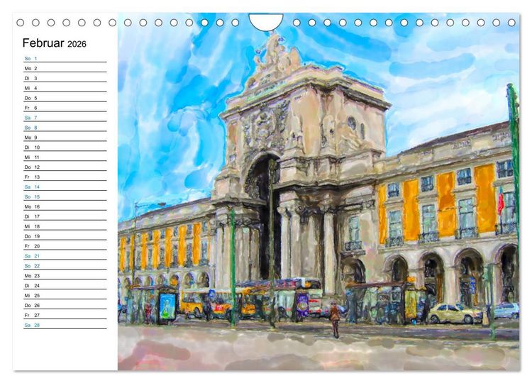 Produktbild: Lissabon - Stadtrundgang in Aquarell-Illustrationen (Wandkalender 2026 DIN A4 quer), CALVENDO Monatskalender