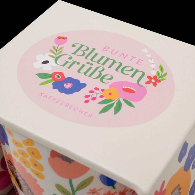 Produktbild: Bunte Blumengr&uuml;&szlig;e Kaffeebecher beige, 350 ml