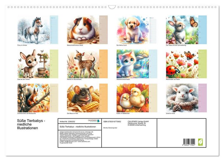 Produktbild: S&uuml;&szlig;e Tierbabys - niedliche Illustrationen (Wandkalender 2027 DIN A2 quer), CALVENDO Monatskalender