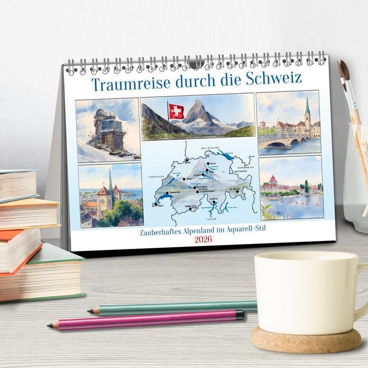 Produktbild: Traumreise durch die Schweiz (Tischkalender 2026 DIN A5 quer), CALVENDO Monatskalender