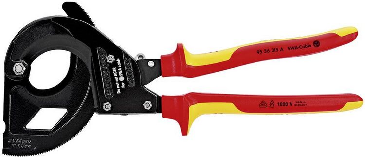 Produktbild: Knipex 95 36 315 A Ratschen-Kabelschneider Geeignet f&uuml;r (Abisoliertechnik) stahlarmierte Kabel 45 mm 380 mm&sup2;
