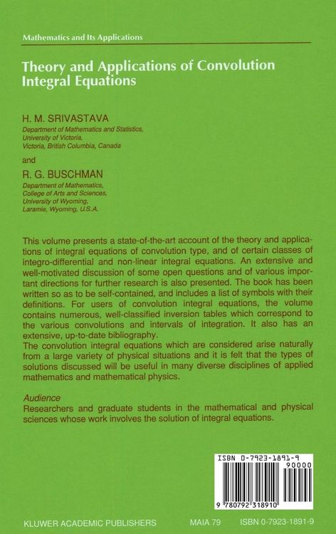 Produktbild: Theory and Applications of Convolution Integral Equations