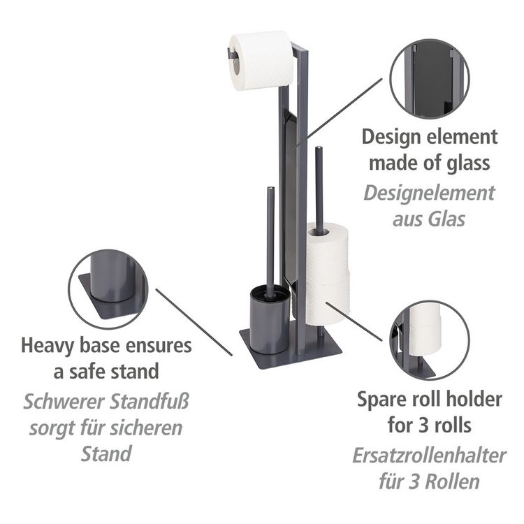 Produktbild: Stand WC-Garnitur Mod. Rivalta Grau, Platte aus Sicherheitsglas
