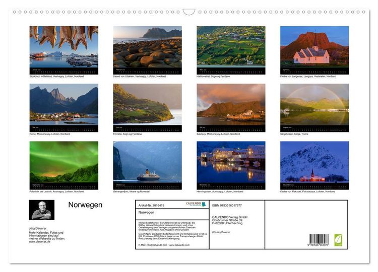 Produktbild: Norwegen (Wandkalender 2026 DIN A2 quer), CALVENDO Monatskalender